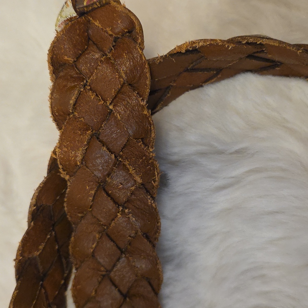 Vtg Fossil Colorful Floral Patterned Quilted Look Leather Braided Belt Womens OS - Picture 7 of 7